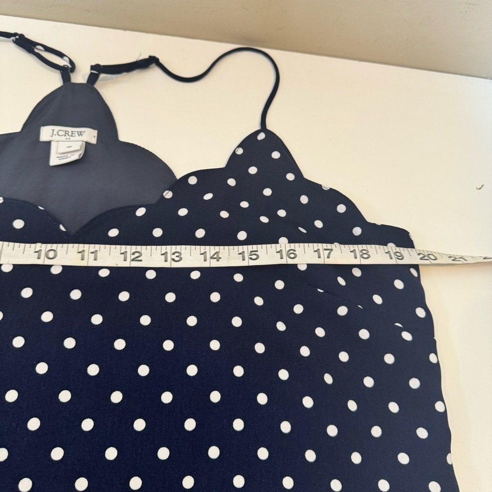 J CREW Women Soft Comfy Poly Halter Tank Top Navy White Polka Dot - Picture 4 of 8